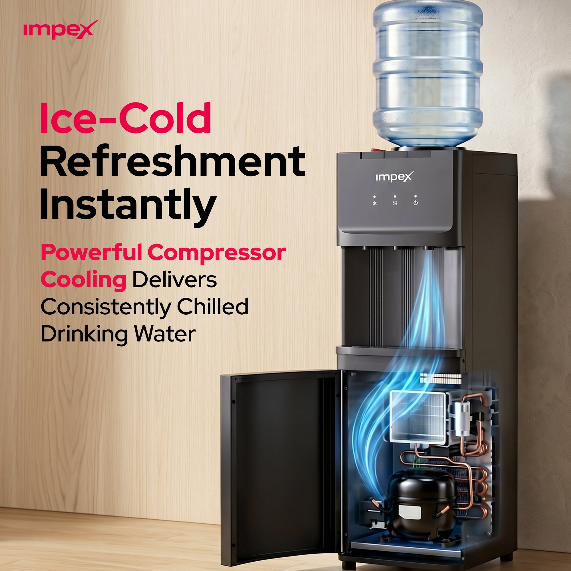Impex WD3902C – 3 Tap Hot, Cold & Ambient Water Dispenser with Cabinet