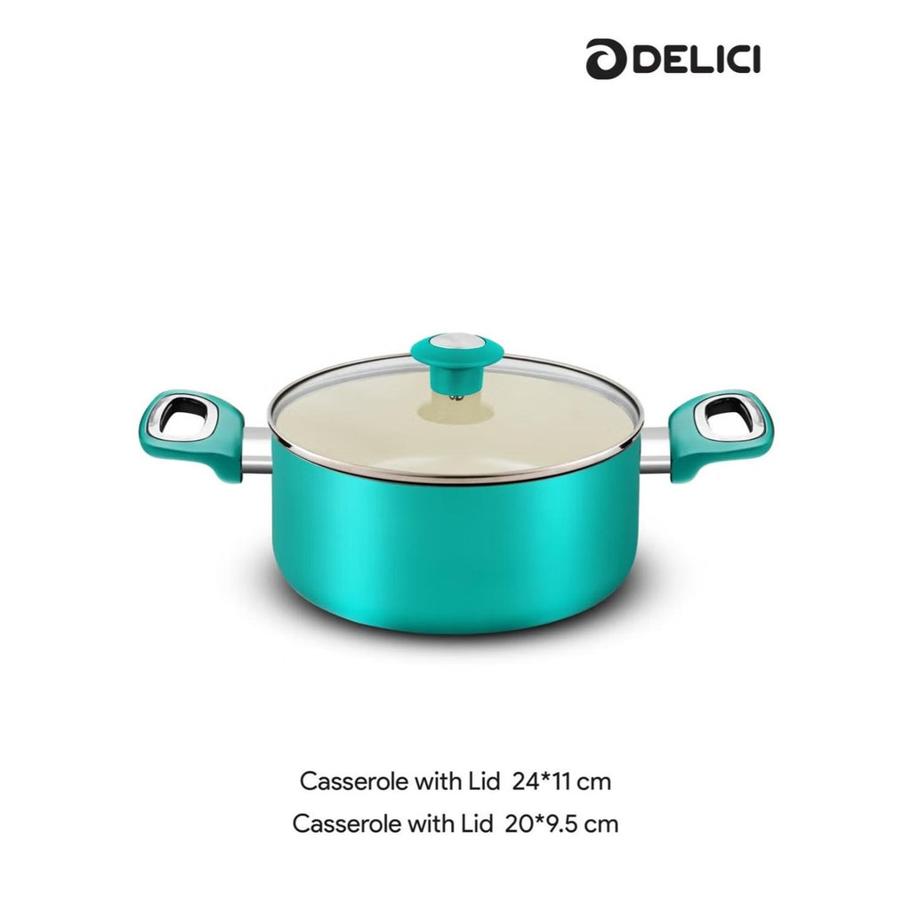 Delici 8-Piece Ceramic Nonstick Cookware Set Green NCC8TG | Made in India
