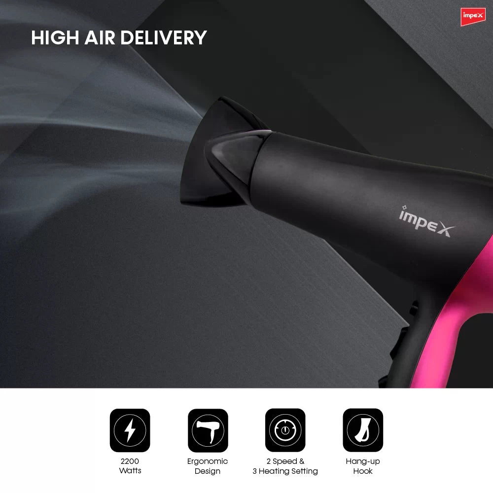 Impex HD1K3 – 2000W Hair Dryer with Cool Shot & 3-Level Temperature Control